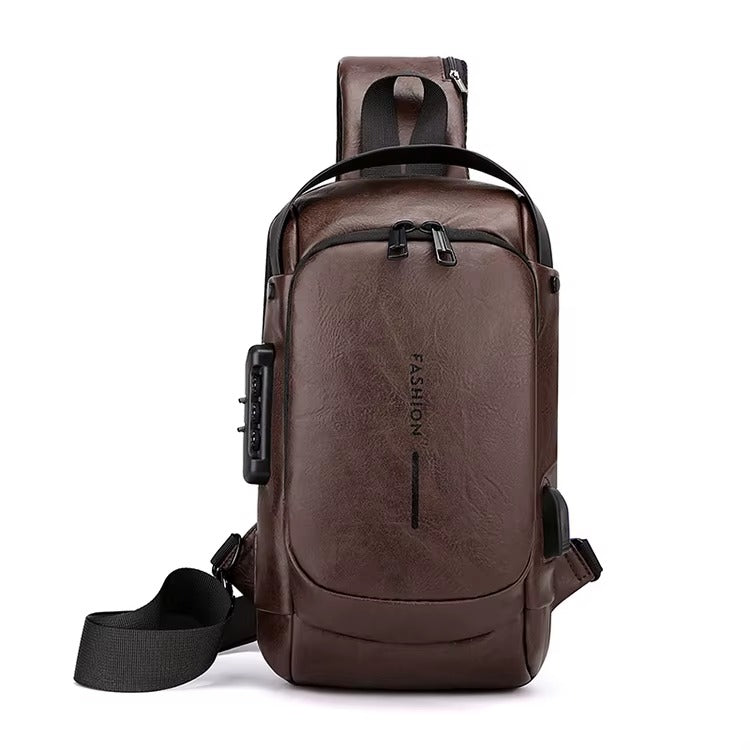Mochila CUERO Antirrobo Usb NARANJA