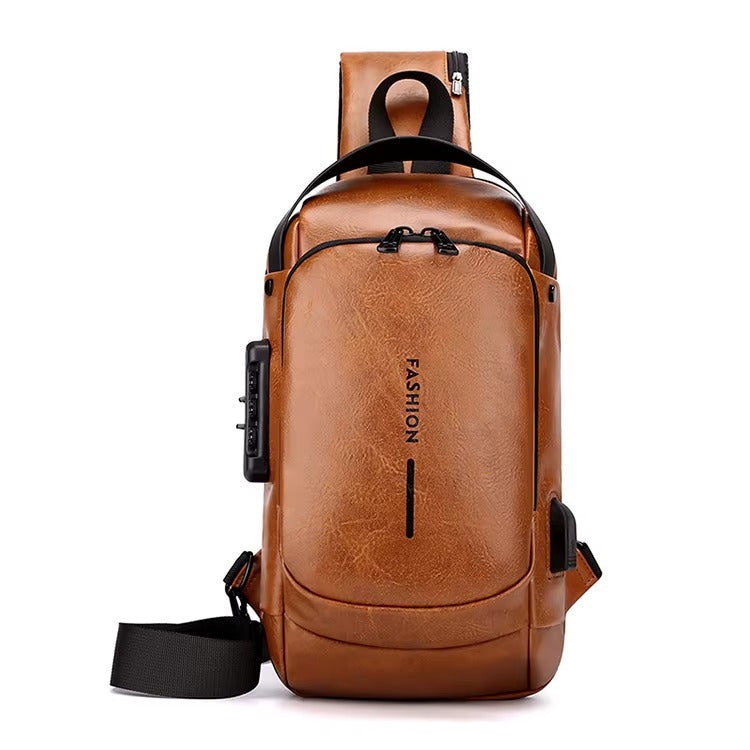 Mochila CUERO Antirrobo Usb NARANJA
