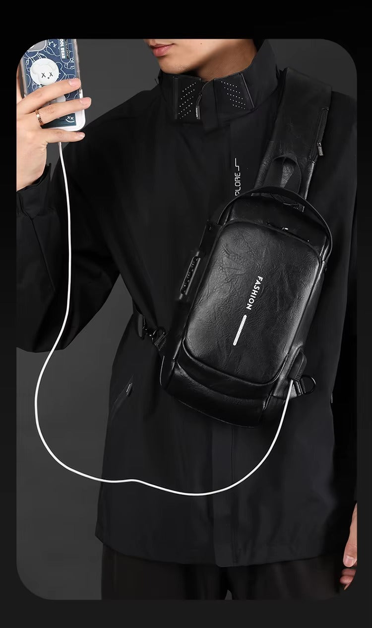 Mochila CUERO Antirrobo Usb NARANJA