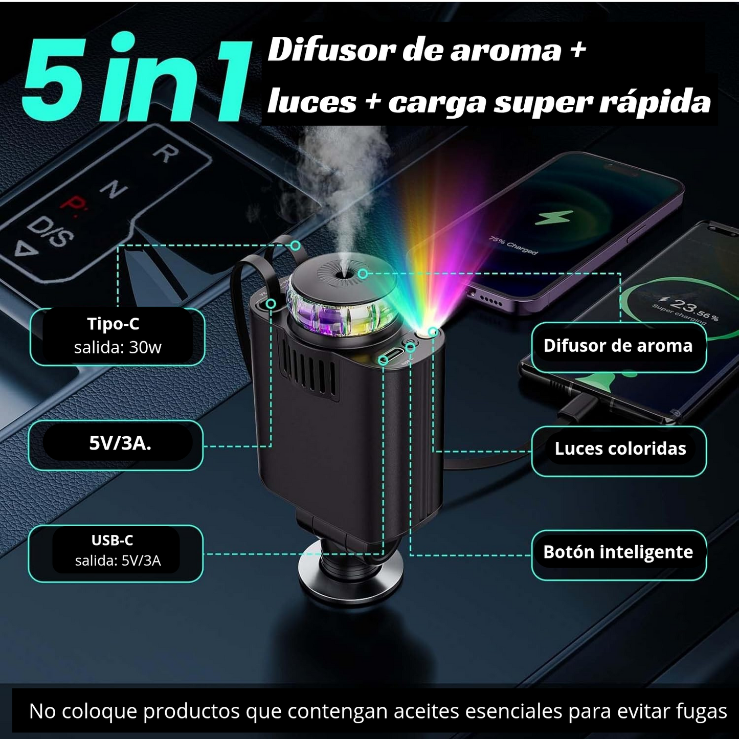 Cargador para auto 5 en 1