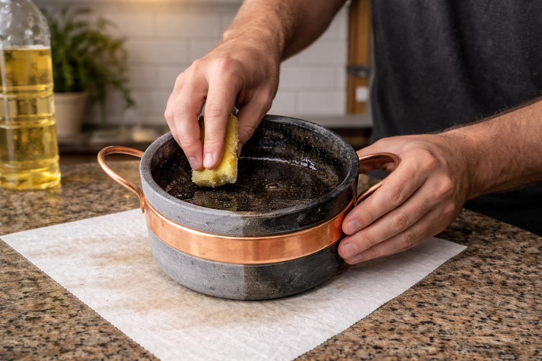 Proceso de cura y cuidados de la olla de piedra esteatita
