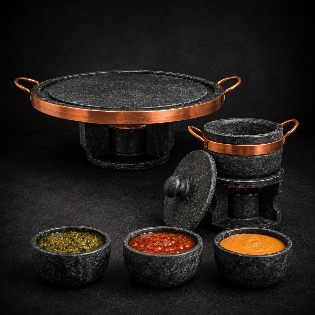 Conjunto Gourmet de Piedra Natural para Churrasco & Fondue – Edición Limitada
