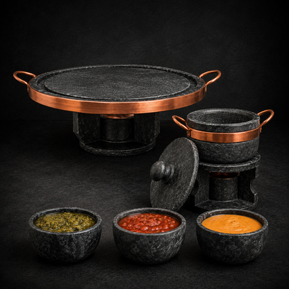 Conjunto Gourmet de Piedra Natural para Churrasco & Fondue – Edición Limitada
