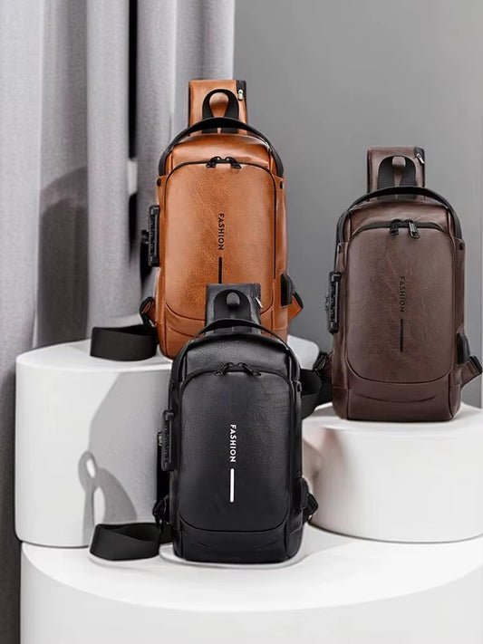 Mochila CUERO Antirrobo Usb NARANJA