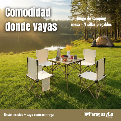 Set de mesa con 4 sillas plegables